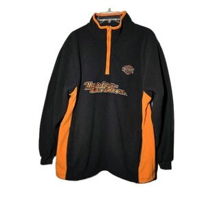 Harley-Davidson Men's Medium  Black And Orange Fleece Pullover 1/4 Zip